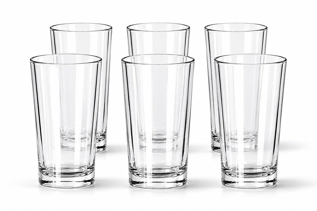 DREAMCO SUPPLIES Highball Glasses, Clear Tall Tumbler, Set of 6, for Cocktails, Coffee, and Mojitos