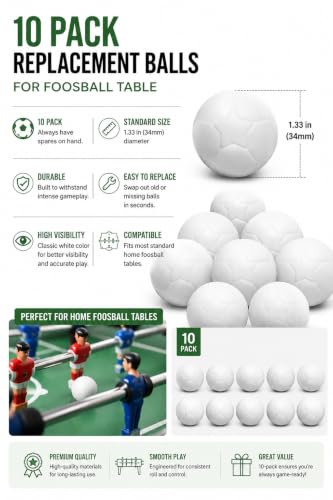 White replacement foosball table balls, pack of 10, 1.33 inch