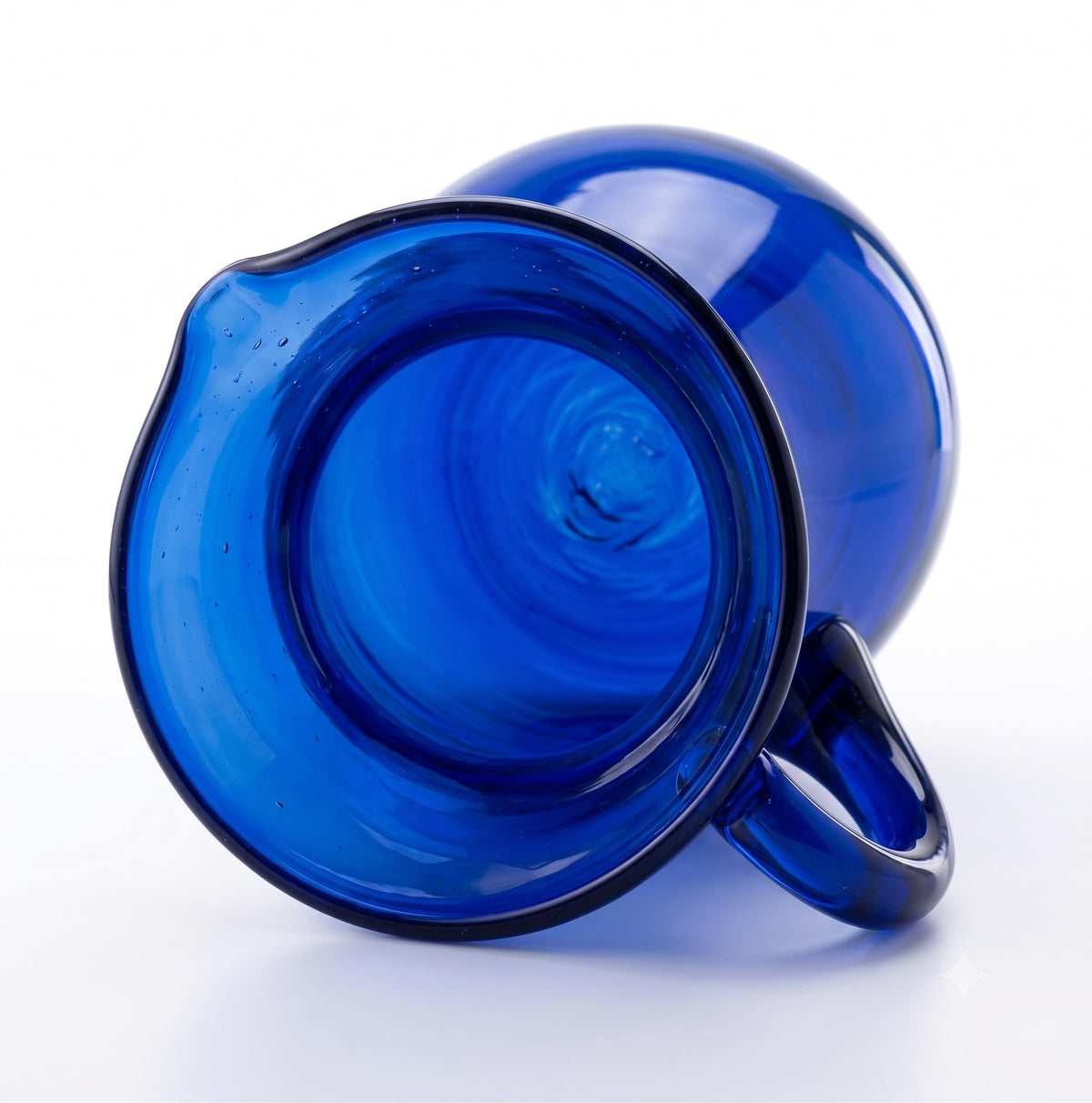Hand-blown cobalt blue glass water pitcher, pear shape