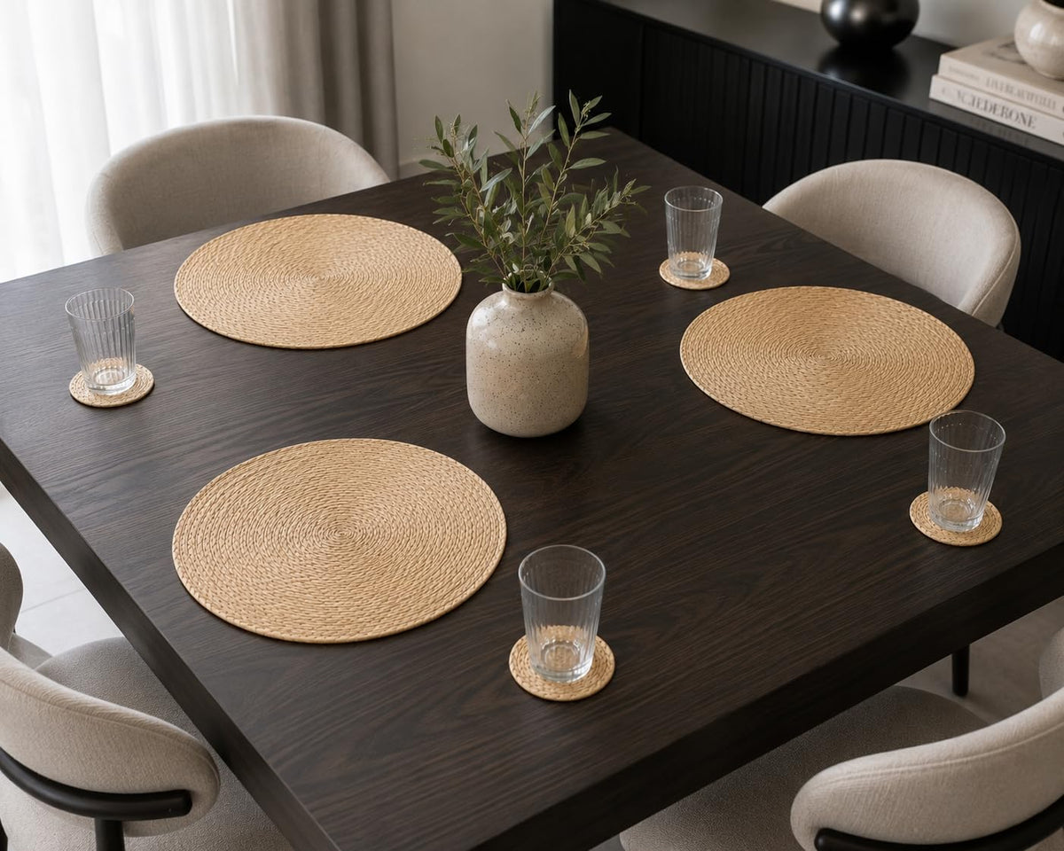 Natural tule palm fiber placemats and coasters set