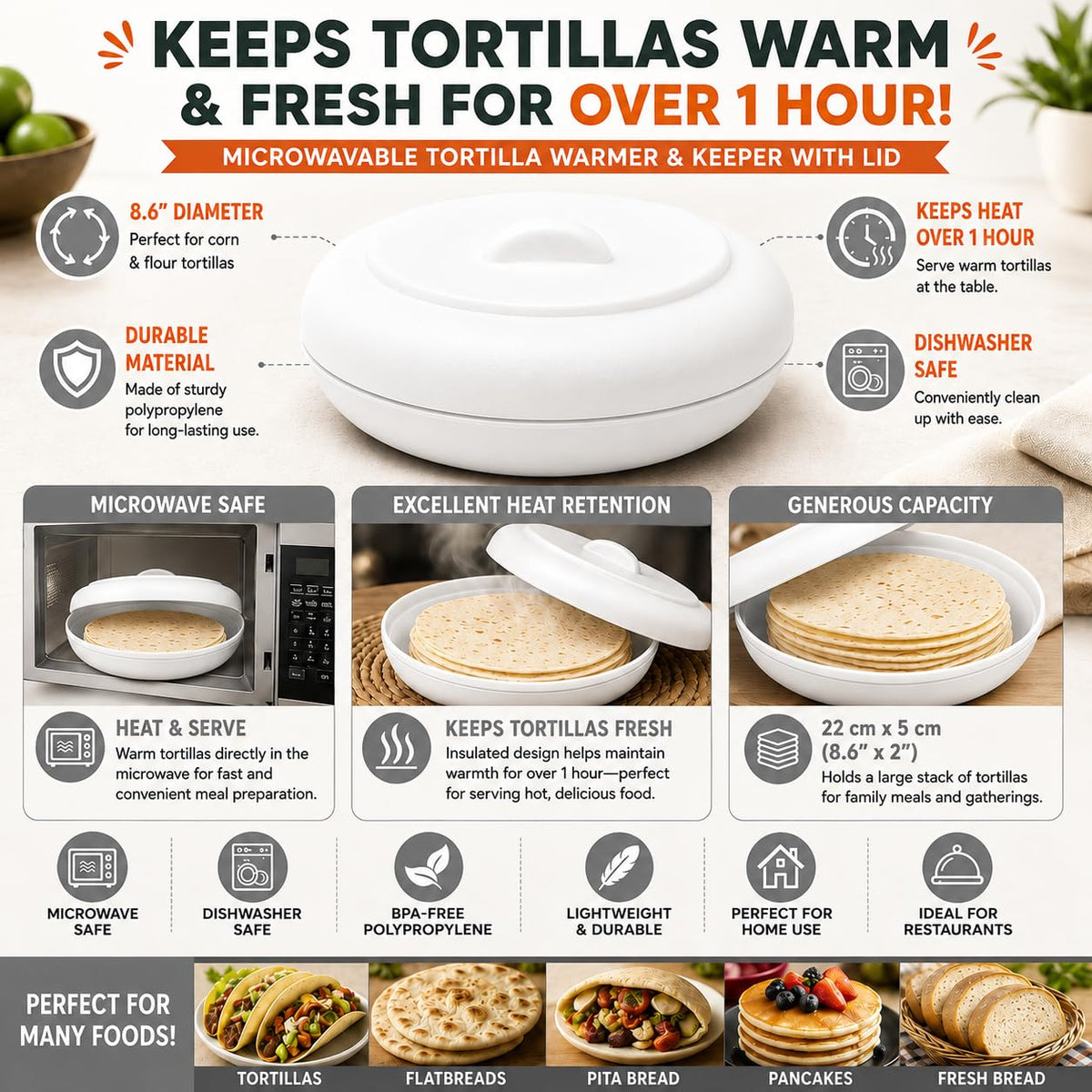 DREAMCO SUPPLIES Tortillero Microwavable Tortilla Warmer-Keeper with Lid – Insulated Plastic Tortilla Holder, Dishwasher Safe – Keeper for Home and Restaurant Use