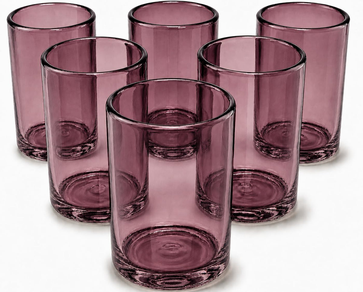 Hand-blown glass drinkware set of 6 in solid colors, 16 ounce