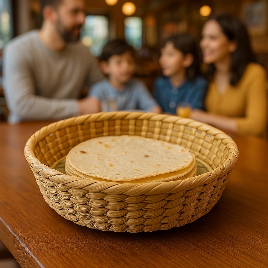 DREAMCO SUPPLIES Handwoven Mexican Tortilla Basket, Palm Straw Tortillero, Decorative Bowl Warmer, Sizes Small, Medium and Large, Handmade in Mexico