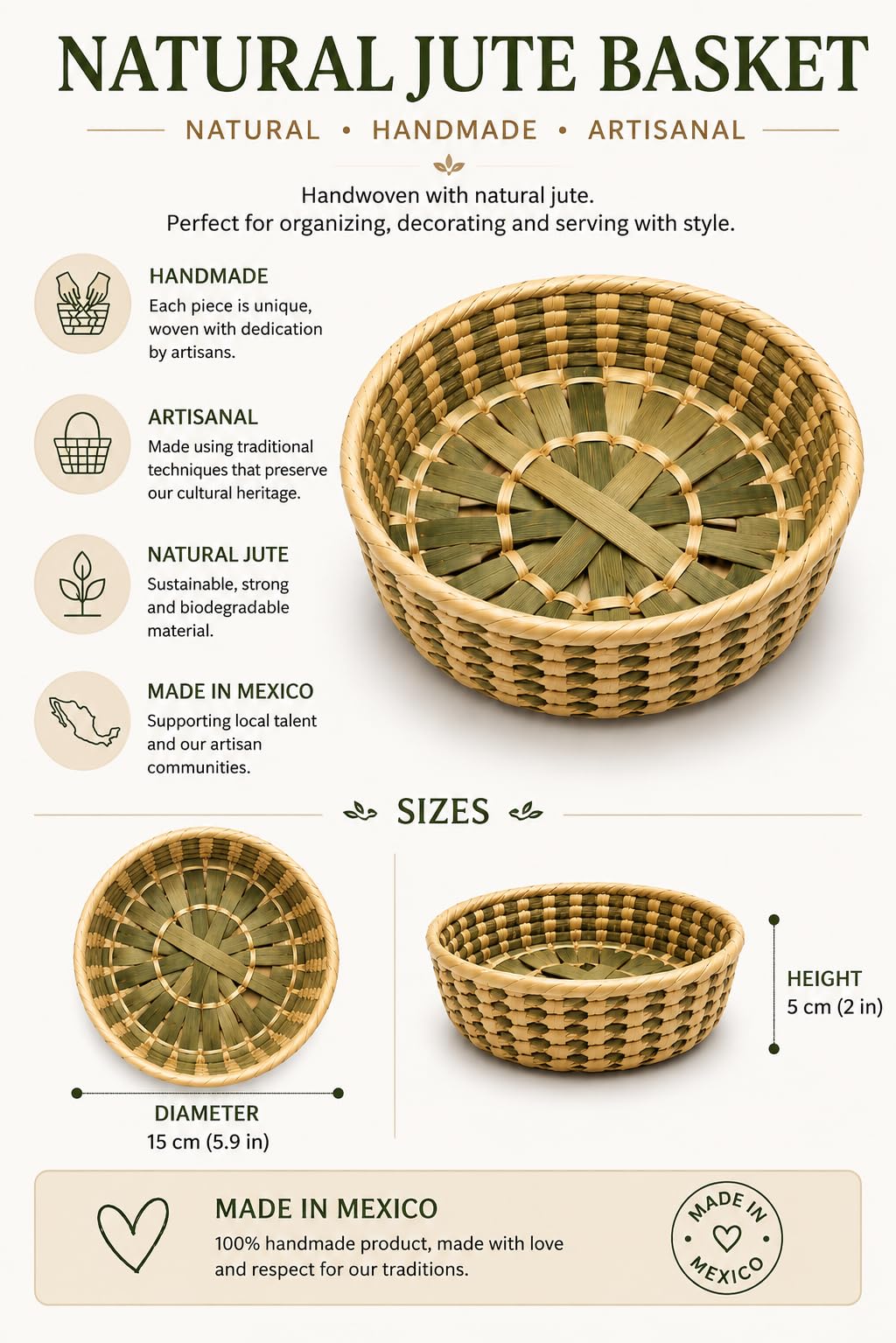 DREAMCO SUPPLIES Handwoven Mexican Tortilla Basket, Palm Straw Tortillero, Decorative Bowl Warmer, Sizes Small, Medium and Large, Handmade in Mexico