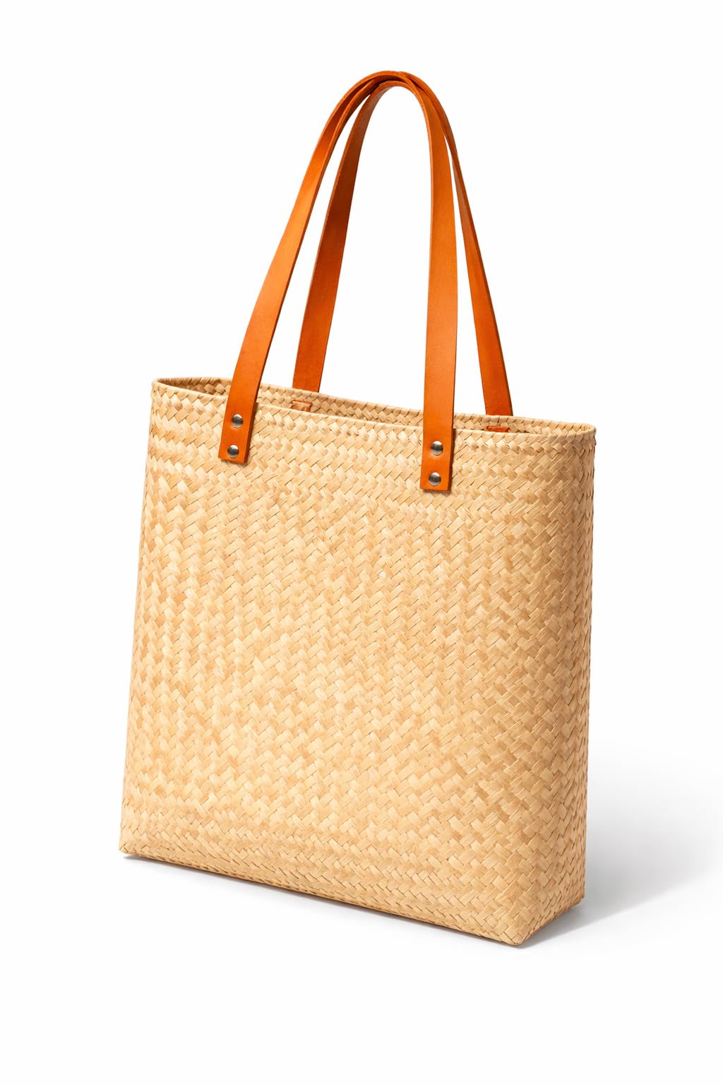 Natural handwoven palm straw tote bag with shoulder strap
