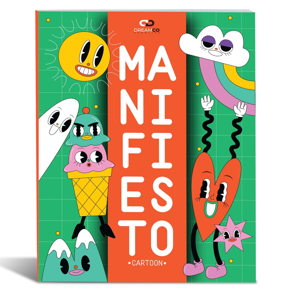 Manifiesto Cartoons coloring book cover with big cartoon illustrations