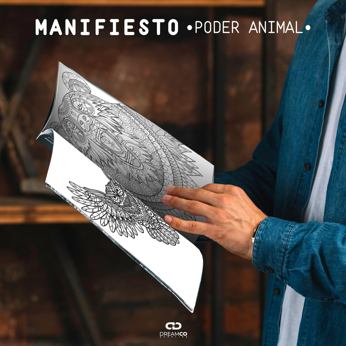 Manifiesto Poder Animal mandala coloring book cover, Spanish edition