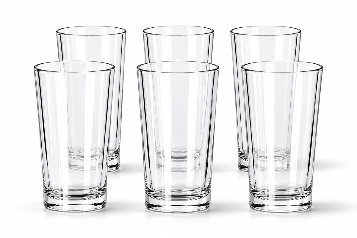 DREAMCO SUPPLIES Highball Glasses, Clear Tall Tumbler, Set of 6, for Cocktails, Coffee, and Mojitos