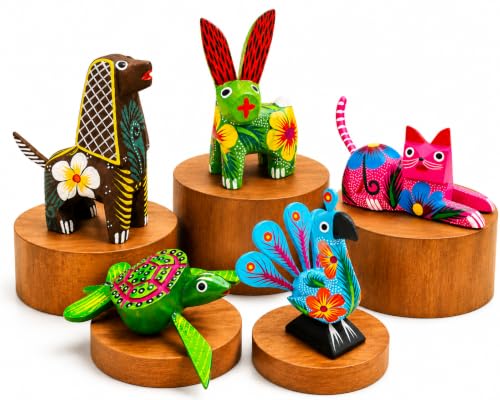 DREAMCO SUPPLIES Alebrijes Wood Carving Sculptures, Oaxacan Alebrije Set of 5, Multicolor, Hand-Painted, Mexican Folk Art, 2-3 Inches