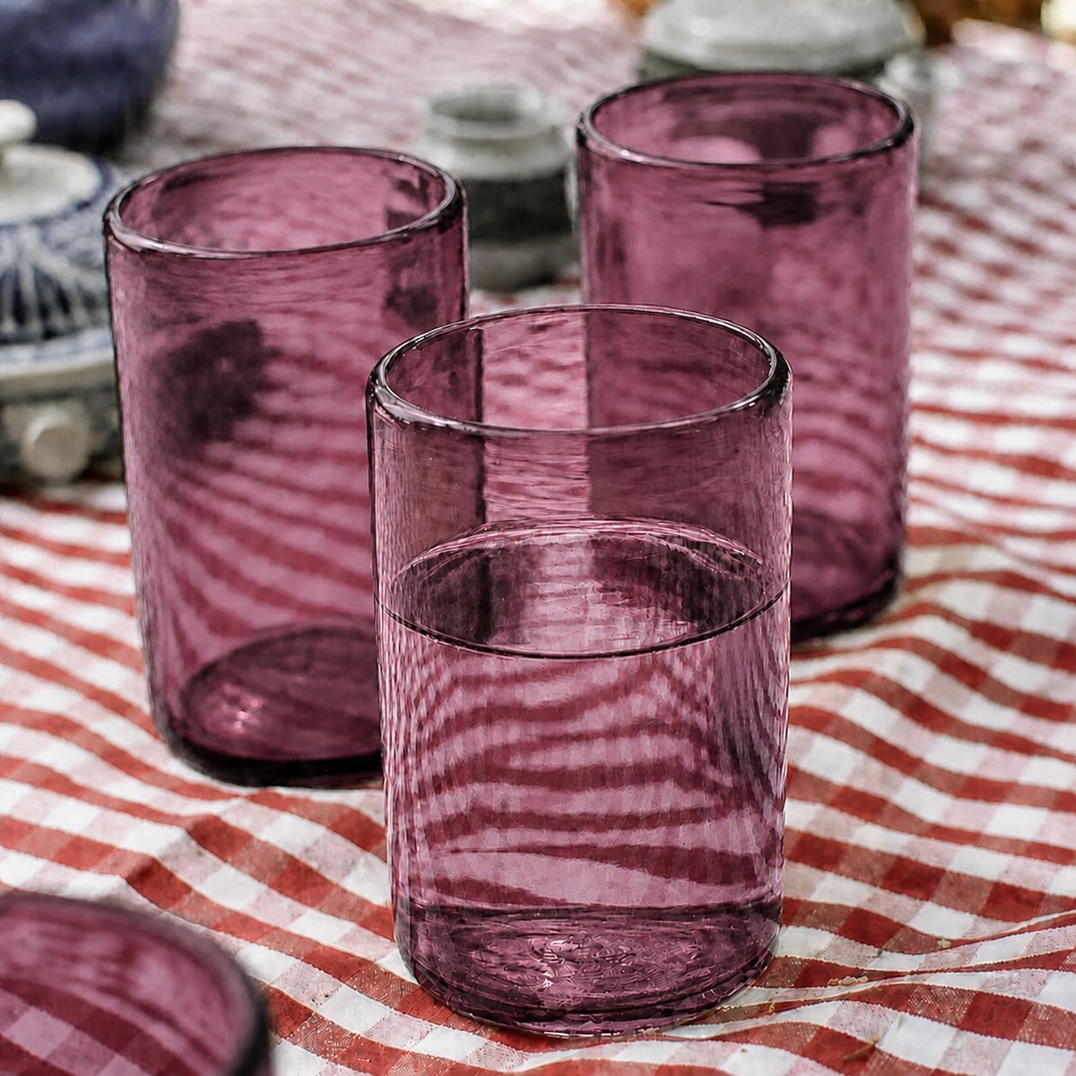 Hand-blown glass drinkware set of 6 in solid colors, 16 ounce