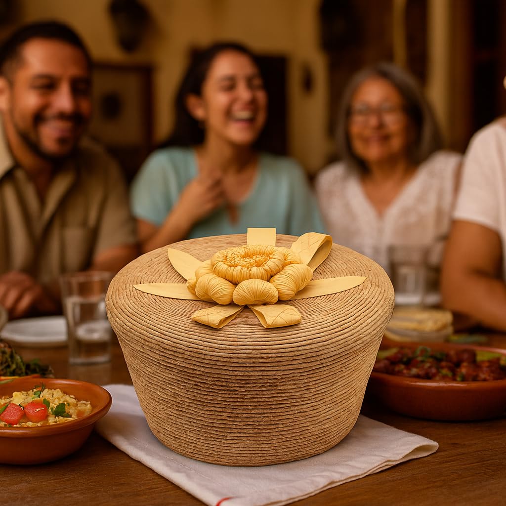 Handwoven natural palm tortilla warmer basket with lid