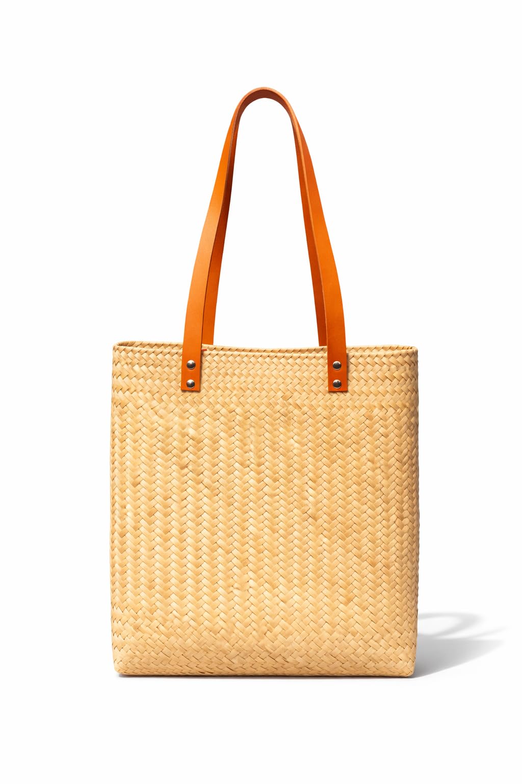 Natural handwoven palm straw tote bag with shoulder strap