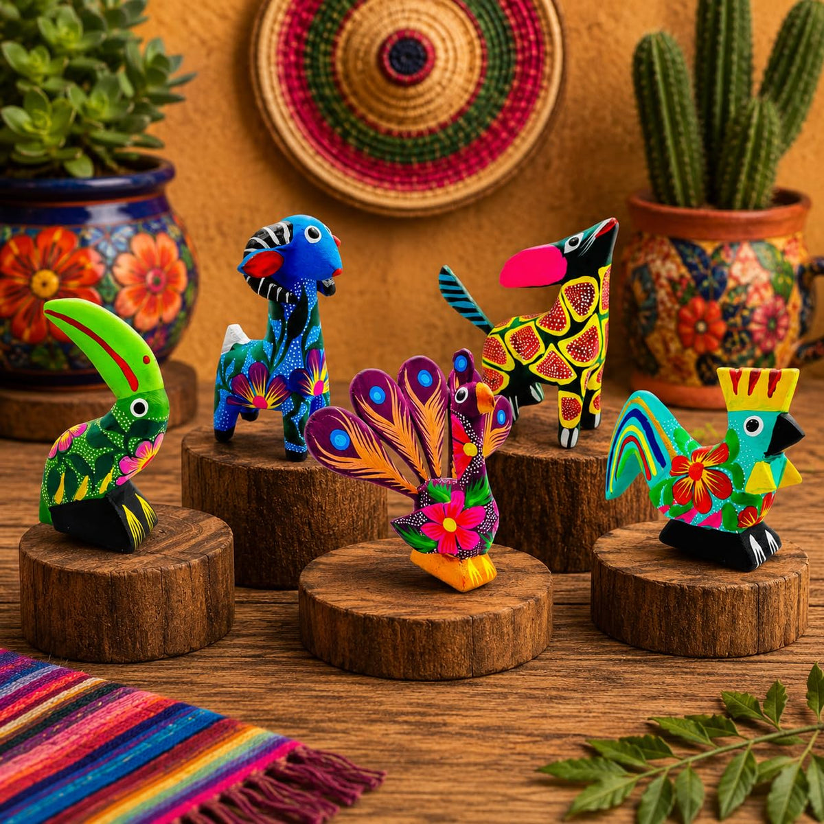 DREAMCO SUPPLIES Alebrijes Wood Carving Sculptures, Oaxacan Alebrije Set of 5, Multicolor, Hand-Painted, Mexican Folk Art, 2-3 Inches