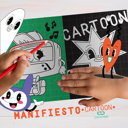 Manifiesto Cartoons coloring book cover with big cartoon illustrations