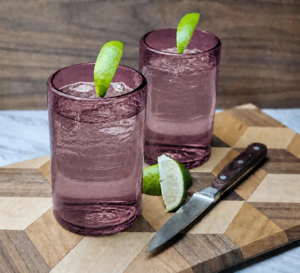 Hand-blown glass drinkware set of 6 in solid colors, 16 ounce