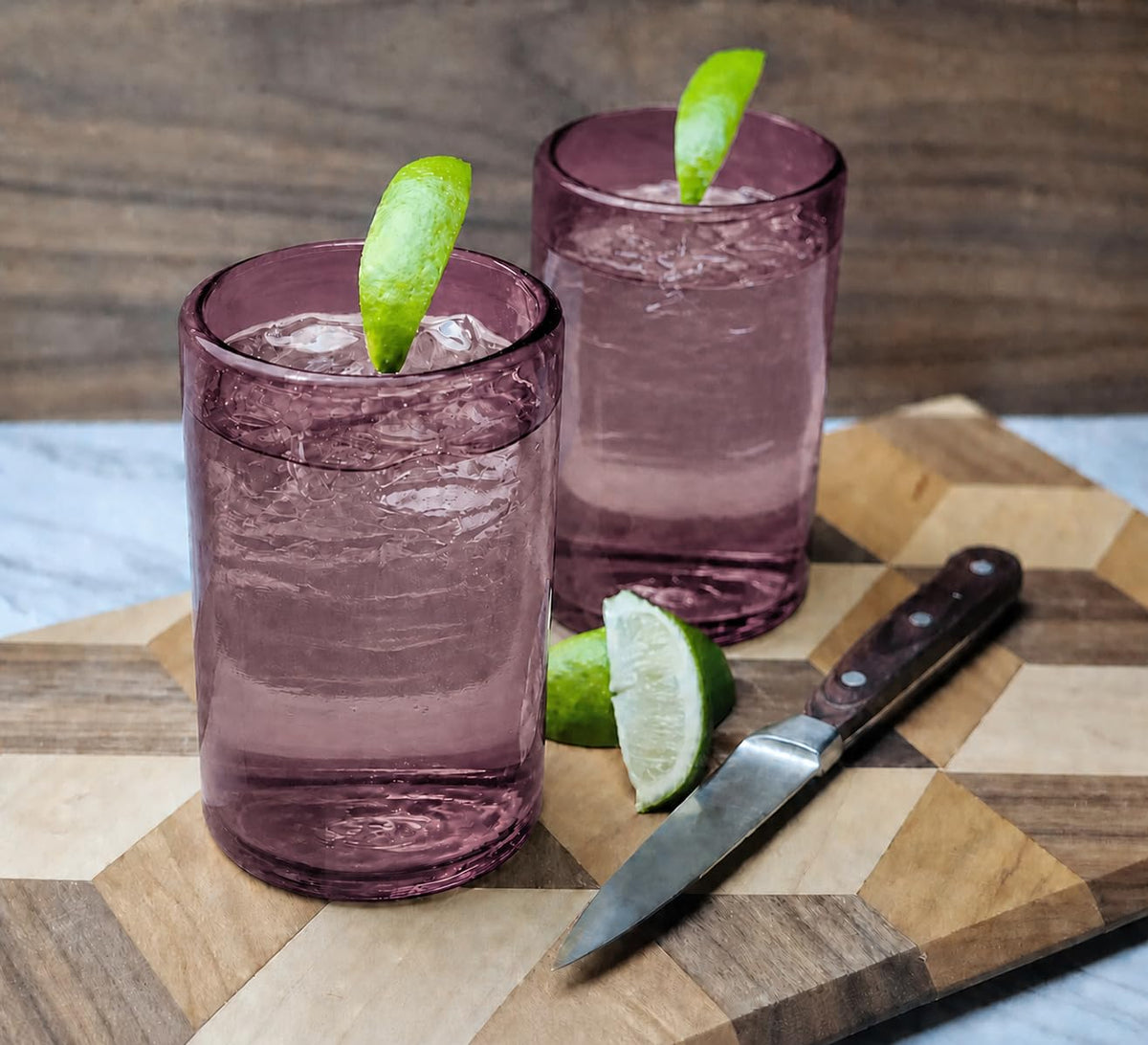 Hand-blown glass drinkware set of 6 in solid colors, 16 ounce