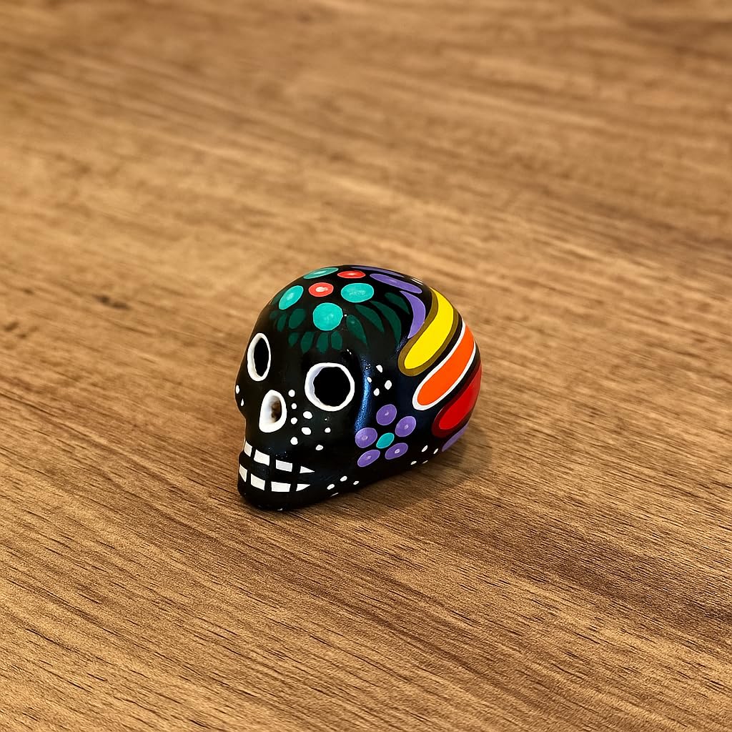 DREAMCO SUPPLIES Hand Painted Mexican Skull Carving Sculptures, Oaxacan Skulls Set of 5, 2-3 Inches