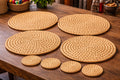 Round handwoven palm fiber placemats and coasters set