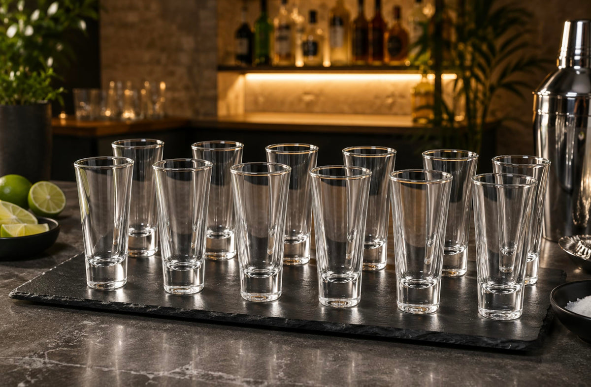 Clear crystal shot glasses, stackable set of 12