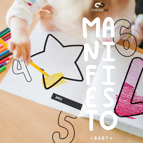 Manifiesto coloring book cover with big cartoon illustrations, English edition