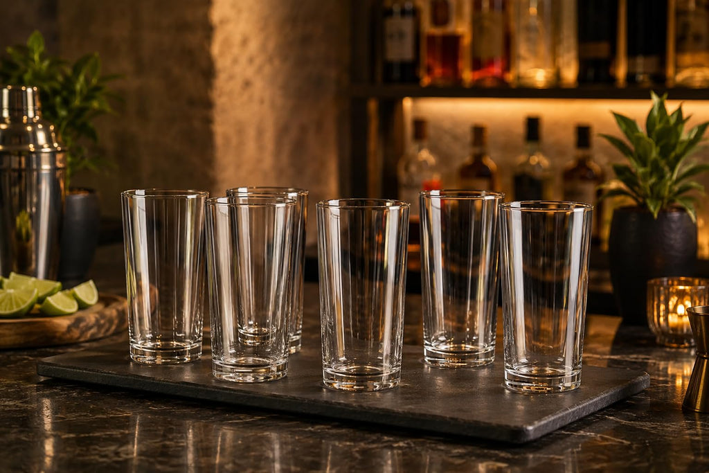 DREAMCO SUPPLIES Highball Glasses, Clear Tall Tumbler, Set of 6, for Cocktails, Coffee, and Mojitos