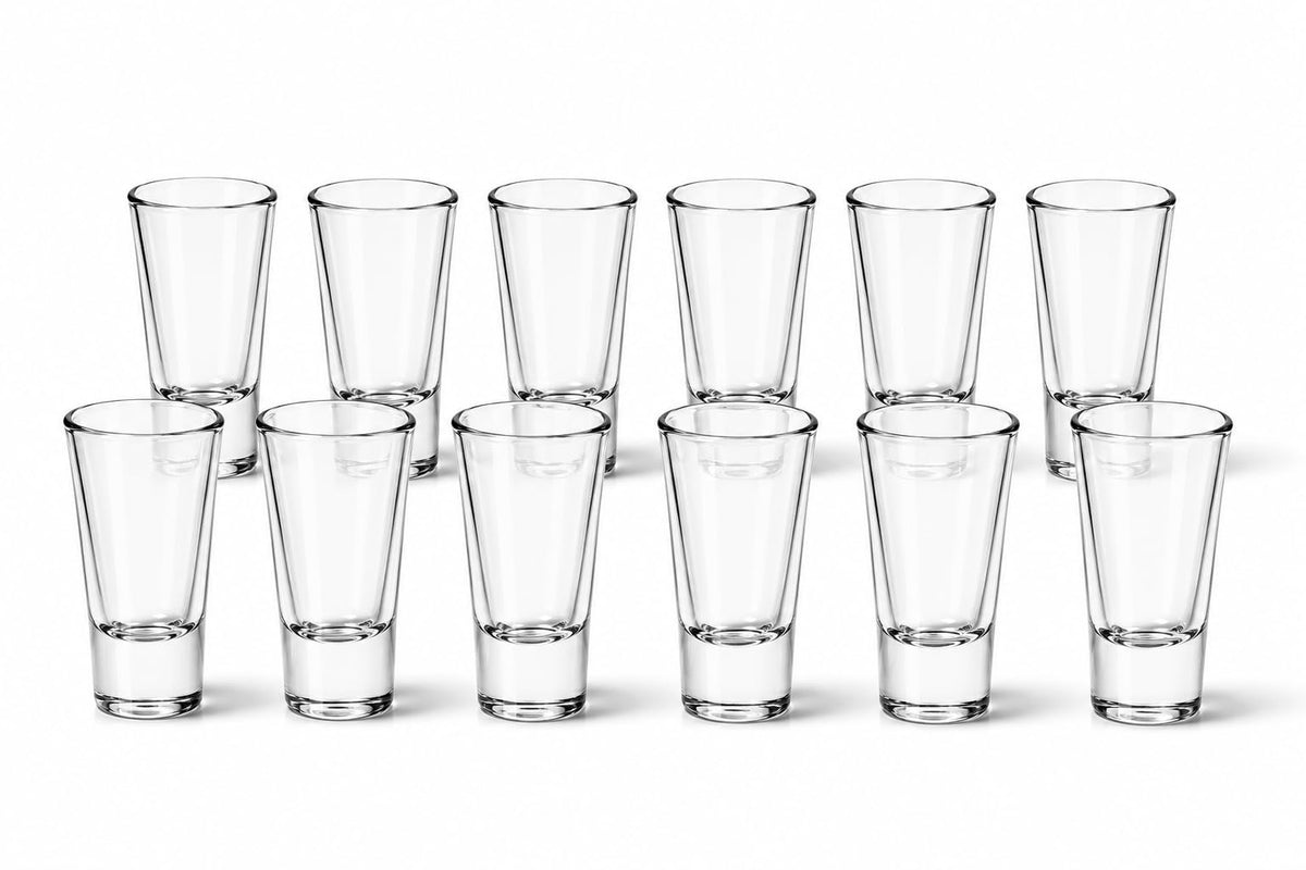 Clear crystal shot glasses, stackable set of 12
