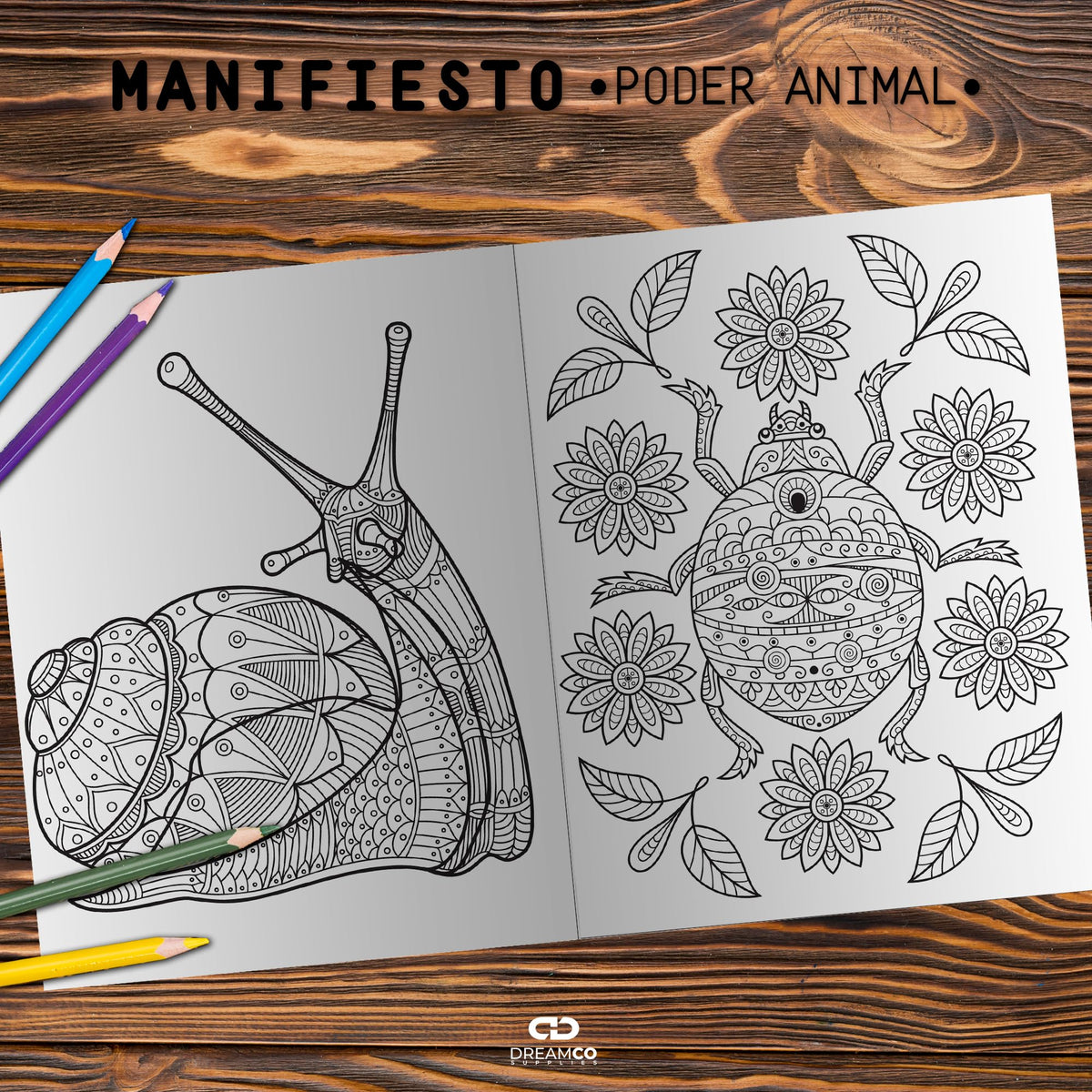 Manifiesto Poder Animal mandala coloring book cover, Spanish edition