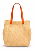Large woven palm straw beach tote bag