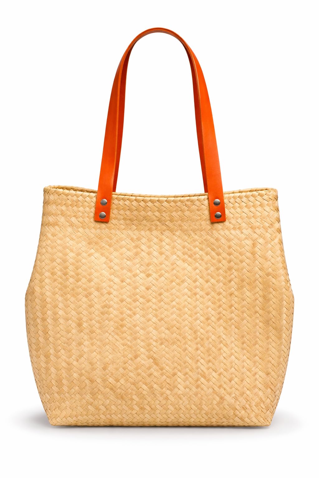 Large woven palm straw beach tote bag