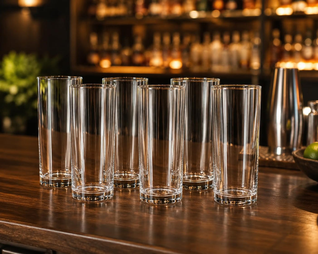 Clear tall highball glasses, set of 6
