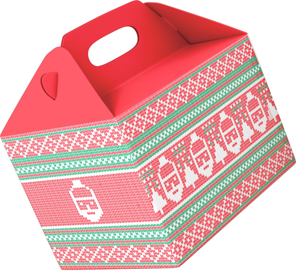 Red and green cardboard Christmas gift boxes with handles, pack of 25