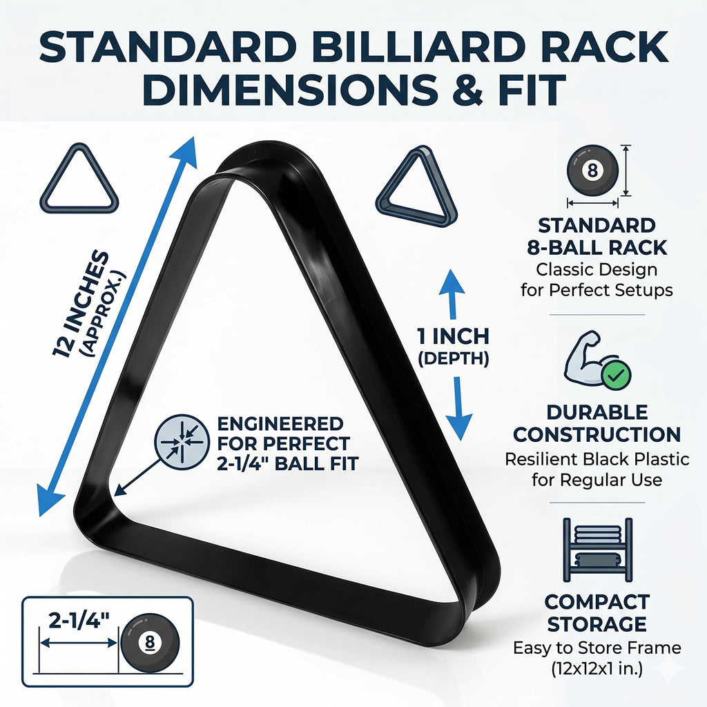 Black plastic billiard ball triangle rack for 2-1/4 inch balls