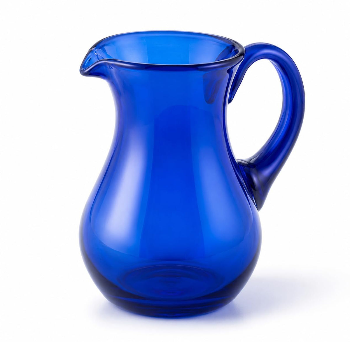 Hand-blown cobalt blue glass water pitcher, pear shape