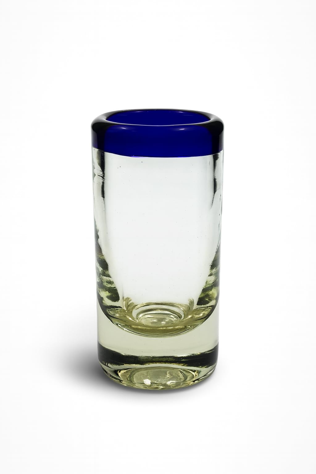 Hand-blown clear shot glasses with blue rim, set of 6
