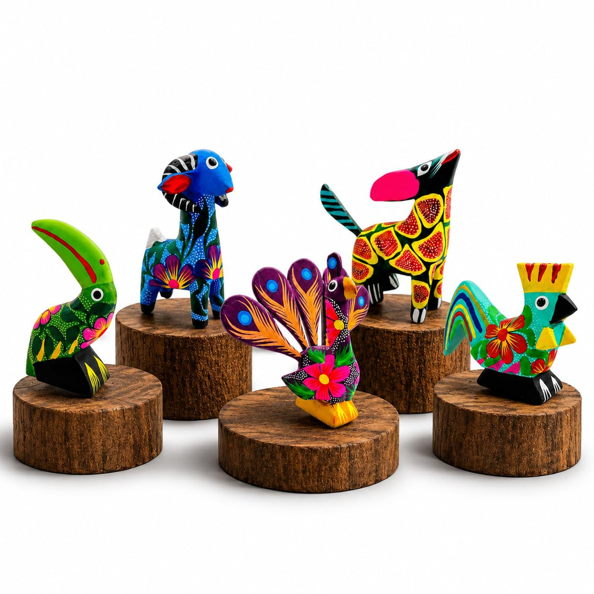 DREAMCO SUPPLIES Alebrijes Wood Carving Sculptures, Oaxacan Alebrije Set of 5, Multicolor, Hand-Painted, Mexican Folk Art, 2-3 Inches