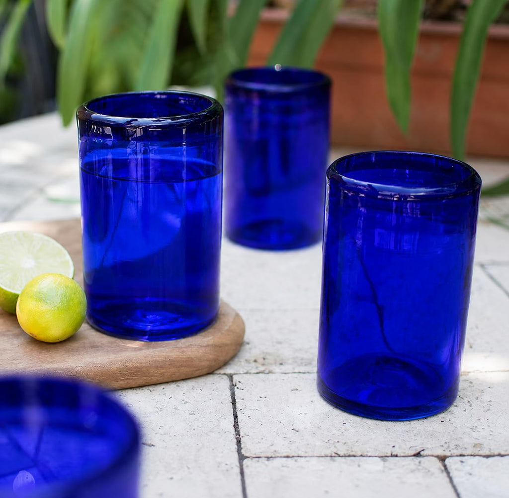 DREAMCO SUPPLIES Handblown Glass Drinkware Set of 6(16Oz), Solid Colors