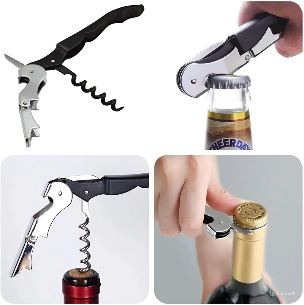 Stainless steel corkscrew kit with foil cutter and bottle opener
