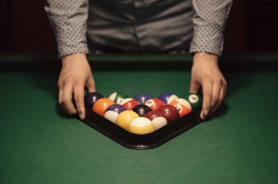 Black plastic billiard ball triangle rack for 2-1/4 inch balls