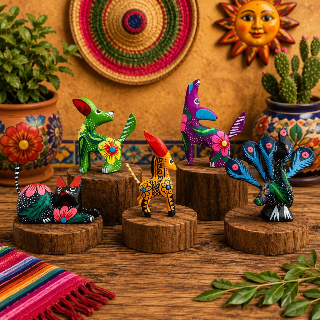 DREAMCO SUPPLIES Alebrijes Wood Carving Sculptures, Oaxacan Alebrije Set of 5, Multicolor, Hand-Painted, Mexican Folk Art, 2-3 Inches