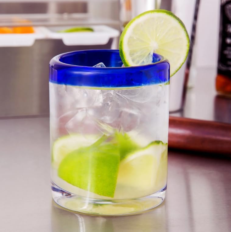 Hand-blown glass drinkware set, 12 ounce glasses